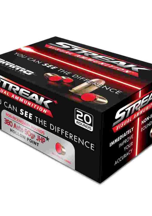Ammo Inc Streak Handgun Ammunition Red .380 Auto 90 gr JHP 980 fps 20/ct