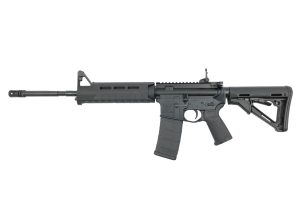 Bushmaster M4 Patrolman's Flat Top MOE AR15 Rifle - Black | 5.56NATO | 16" Barrel | Magpul MOE Furniture | Flip -Up Rear Sight | A2 Birdcage flash hider