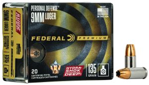 Federal P9HSD1 Premium Personal Defense 9mmLuger 135gr Hydra-Shok Deep Hollow Point 20 Per Box/10 Case