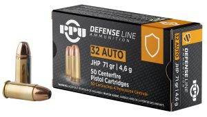 PPU PPD32A Defense  32ACP 71gr Jacketed Hollow Point 50 Per Box/20 Case