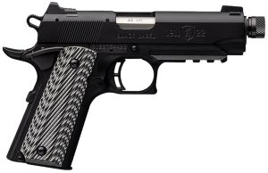 Browning 051821490 1911-22 Black Label Compact SR 22 LR 10+1 4.25" 3.50" Threaded Barrel, Matte Black Serrated Steel Slide & Polymer Frame w/Picatinny Rail & Beavertail, Black/Gray Textured G10 Grips