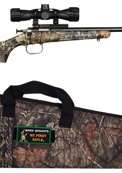 Crickett KSA2163BSC Youth Package 22 LR 1rd 16.12" Blued Barrel/Receiver, Mossy Oak Break-Up Synthetic Stock, Rebounding Firing Pin Safety Includes 4x32mm Scope, Scope Mount & Soft Case