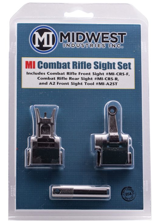 Midwest Industries MICRSSET Combat Rifle Sight Set  Black Flip Up Front & Rear for AR-15, M16, M4