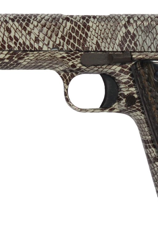 Iver Johnson Arms 1911A1COPPERHEAD 1911 A1 Copperhead 45 ACP 8+1 5" Black Steel Barrel, Tan Snakeskin Hydrographic Serrated Steel Slide & Frame w/Beavertail, Black Snakeskin Diamondwood Grip