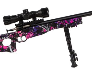 Crickett KSA2148 Precision Package 22 LR Caliber with 1rd Capacity, 16.12" Bull Barrel, Blued Metal Finish & Fixed Thumbhole Muddy Girl Synthetic Stock Right Hand (Youth) Includes Scope & Bipod