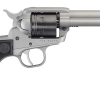 Ruger 2003 Wrangler  22 LR 6 Shot 4.62" Silver Cerakote, Silver Cerkoate Aluminum Frame & Cylinder Black Checkered Polymer Grips