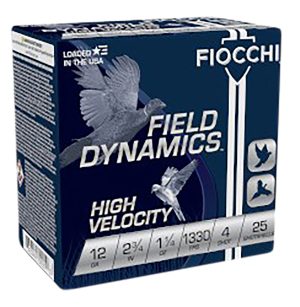Fiocchi 12HV4 Field Dynamics High Velocity 12Gauge 2.75" 1 1/4oz 4Shot 25 Per Box/10 Case