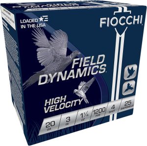 Fiocchi 203HV4 Field Dynamics High Velocity 20Gauge 3" 1 1/4oz 4Shot 25 Per Box/10 Case