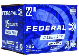 Federal 725 Champion Training Value Pack 22LR 36gr Copper Plated Hollow Point 325 Per Box/10 Case