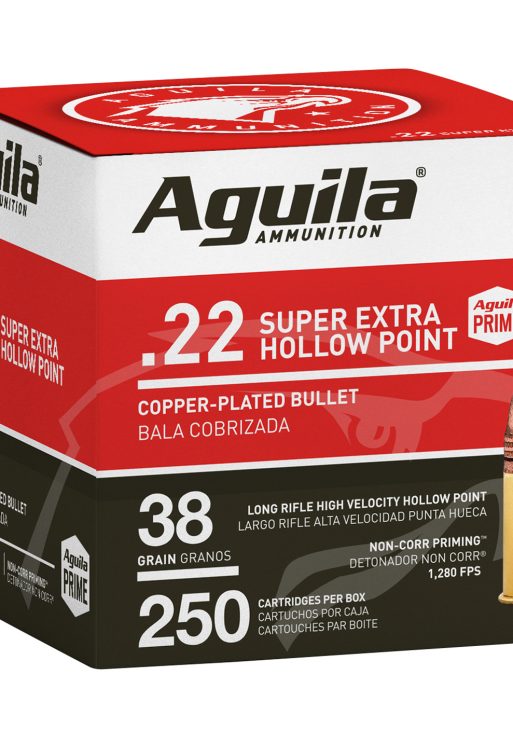 Aguila 1B221103 Super Extra Rimfire 22LR 38gr Copper Plated Hollow Point 250 Per Box/8 Case