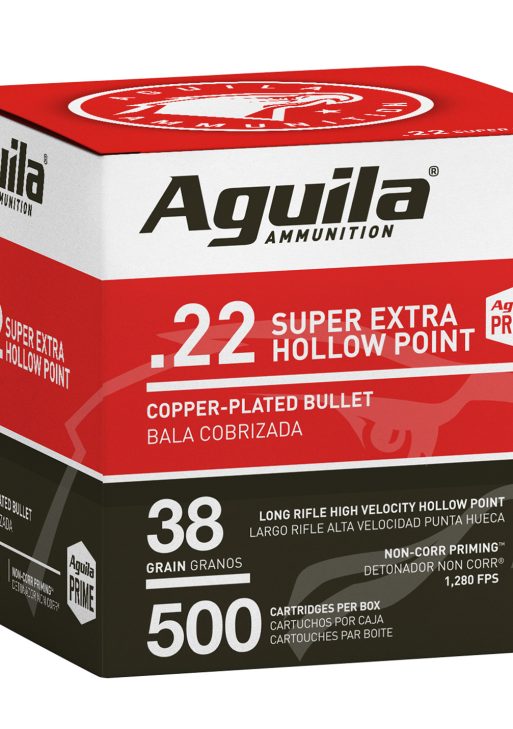 Aguila 1B221118 Super Extra Rimfire 22LR 38gr Copper Plated Hollow Point 500 Per Box/4 Case