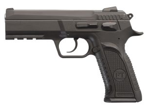 Tanfoglio IFG TFFORCEP9 Defiant Force Plus 9mm Luger Caliber with 4.40" Barrel, 16+1 Capacity, Overall Black Finish, Picatinny Rail/Beavertail Frame, Serrated Steel Slide & Polymer Grip