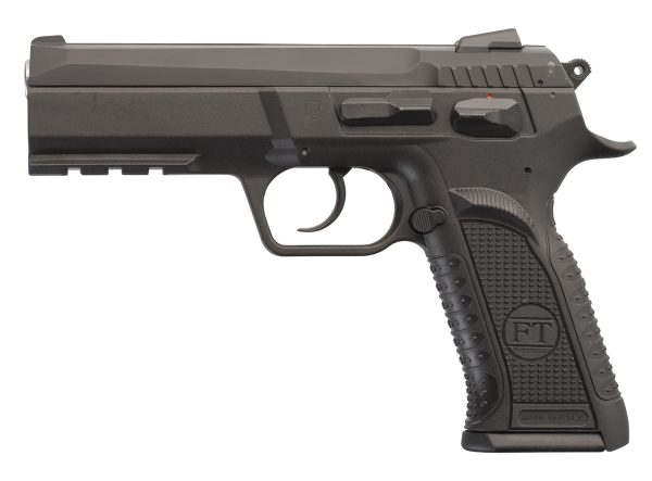 Tanfoglio IFG TFFORCEP9 Defiant Force Plus 9mm Luger Caliber with 4.40" Barrel, 16+1 Capacity, Overall Black Finish, Picatinny Rail/Beavertail Frame, Serrated Steel Slide & Polymer Grip