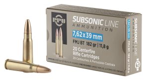 PPU PPS76239 Subsonic  7.62x39mm 182gr Full Metal Jacket Boat Tail 20 Per Box/50 Case