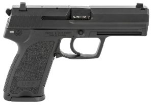 HK 81000309 USP V1 SA/DA 9mm Luger Caliber with 4.25" Barrel, 10+1 Capacity, Overall Black Finish, Serrated Trigger Guard Frame, Serrated Steel Slide & Polymer Grip Includes 2 Mags