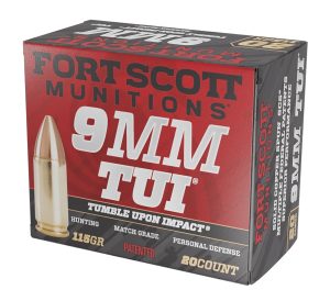 Fort Scott Munitions 9MM115SCV Tumble Upon Impact (TUI)  9mmLuger 115gr Solid Copper Spun 20 Per Box/25 Case