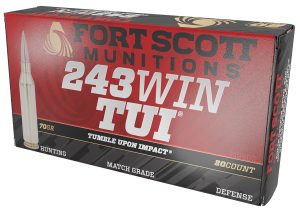 Fort Scott Munitions 243070SCV Tumble Upon Impact (TUI) Rifle 243Win 70gr Solid Copper Spun 20 Per Box/10 Case
