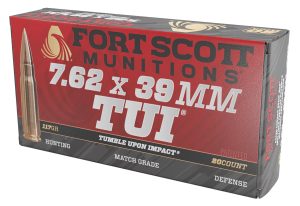 Fort Scott Munitions 762X39117SCV Tumble Upon Impact (TUI) Rifle 7.62x39mm 117gr Solid Copper Spun 20 Per Box/10 Case