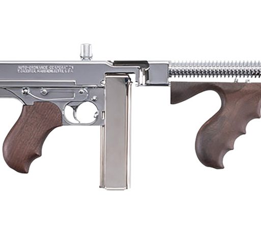 Thompson TI50DCR 1927A-1 Deluxe Carbine 45 ACP Caliber with 18" Barrel, 20+1 Capacity (Stick), 50+1 Capacity (Drum), Hard-Chrome Plated Metal Finish, American Walnut Stock Wood Grip Right Hand