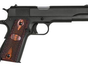 Auto-Ordnance 1911BKO9W 1911 A1 GI Spec 9mm Luger 9+1 5" Stainless Steel Barrel, Matte Black Serrated Carbon Steel Slide & Frame w/Beavertail, Checkered Wood w/Integrated US Logo Grip