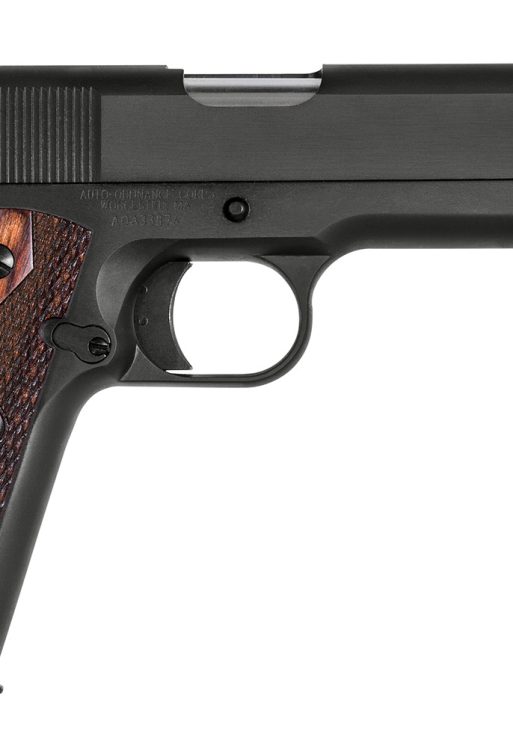 Auto-Ordnance 1911BKO9W 1911 A1 GI Spec 9mm Luger 9+1 5" Stainless Steel Barrel, Matte Black Serrated Carbon Steel Slide & Frame w/Beavertail, Checkered Wood w/Integrated US Logo Grip