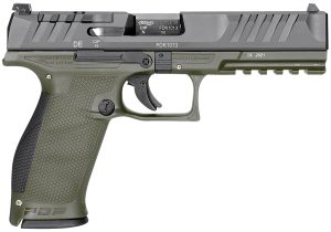 Walther Arms 2858363 PDP  9mm Luger 18+1 4.50" Black Polygonal Rifled Barrel, Black Optic Ready/Serrated Slide, Green Polymer Frame w/Picatinny Rail, Black Performance Duty Texture Grips, Ambidextrous