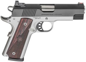 Springfield Armory PX9124L 1911 Ronin EMP 9mm Luger 10+1, 4" Stainless Match Grade Bull Steel Barrel, Blued Serrated Carbon Steel Slide, Satin Cerakote Aluminum Frame w/Beavertail, Textured Wood Grip