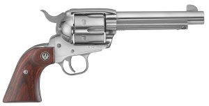 Ruger 5105 Vaquero  Medium Frame 45 Colt (Long Colt) 6rd 4.62" High Gloss Stainless Steel Barrel, Cylinder & Frame, Hardwood Grip, Transfer Bar Safety, Exposed Hammer