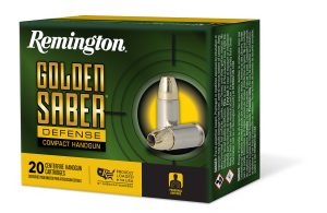 Remington Ammunition 27613 Golden Saber Defense 9mmLuger 124gr Brass Jacketed Hollow Point 20 Per Box/25 Case