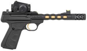 Browning 051582490 Buck Mark Vision SR 22 LR 10+1 5.90" Black Anodized/Gold Cerakote Ported Threaded Barrel, Matte Black Serrated Slide & Aluminum Frame,  Vortex Crossfire Red Dot