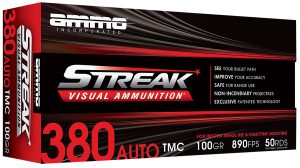 Ammo Inc 380100TMCSTRKRED50 Streak Visual (RED)  380ACP 100gr Total Metal Case 50 Per Box/20 Case