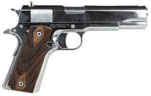 Tisas 10100513 1911 Regulator Full Size Frame 9mm Luger/38 Super 9+1 5" Stainless Steel Barrel, Polished Chrome Steel Serrated Slide, Chrome High Polished Steel Frame w/Beavertail, Turkish Walnut Grip
