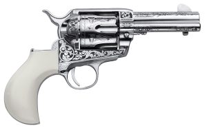 Cimarron PP346HUCKENG Huckleberry  45 Colt (LC) 6 Shot, 3.50" Nickel Engraved Barrel, Cylinder & Frame, Poly-Ivory w/"Huckleberry" Engraved On The Backstrap Grip