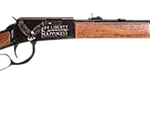 Rossi RL22181WDEN19 Rio Bravo  Full Size 22 LR 15+1 18" Polished Black Steel Barrel, Polished Black w/July 4 Eagle Engraving Aluminum Receiver, Fixed German Beechwood Wood Stock