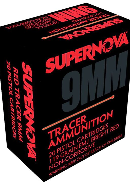 Supernova PMSN9MMR Red Tracer Non Corrosive 9mm Luger 119 Gr Full Metal Jacket 20 Per Box/ 50 Cs