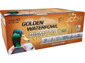 Fiocchi 123GB2 Golden Waterfowl Bismuth 12Gauge 3" 1 3/8oz 2Shot 10 Per Box/10 Case
