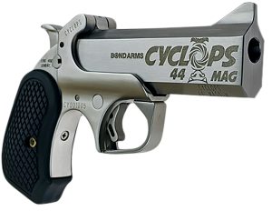Bond Arms BACYP Cyclops Big Bore 44 Mag 1rd 4.25"  Stainless Steel w/Engraved Barrel, Matte Stainless Frame, Black Extended B6 Resin Grip