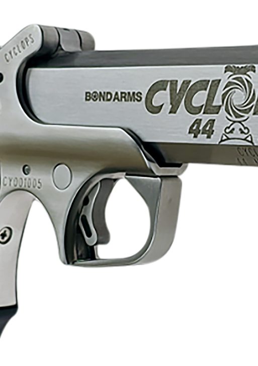 Bond Arms BACYP Cyclops Big Bore 44 Mag 1rd 4.25"  Stainless Steel w/Engraved Barrel, Matte Stainless Frame, Black Extended B6 Resin Grip