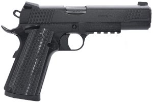 Girsan 392061 MC1911 S Untouchable Full Size Frame 9mm Luger 9+1 5" Black Steel Barrel, Black Serrated Steel Slide & Frame w/Beavertail & Picatinny Rail, Black Polymer Grip