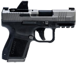 Canik  Mete MC9 Sports South Exclusive 9mm Luger 15+1/12+1 3.18" Black Tenifer Cerakote Optic Ready/Serrated Steel Slide, Tungsten Cerakote Polymer Frame w/Picatinny Rail, MeCanik M01 Red Dot