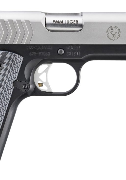 Ruger  SR1911  Full Size 9mm Luger 9+1 5" Stainless Steel Barrel, Satin Stainless Steel Serrated Slide, Black Anodized Aluminum Frame w/Beavertail, Black/Gray G10 Grip