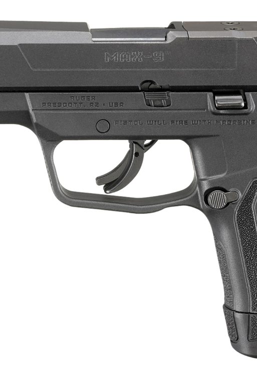 Ruger  Max-9  Compact Frame 9mm Luger 12+1, 4" Black Oxide Steel Barrel, Optic Ready/Serrated Steel Slide, Black Polymer Frame Black & Nylon Grip