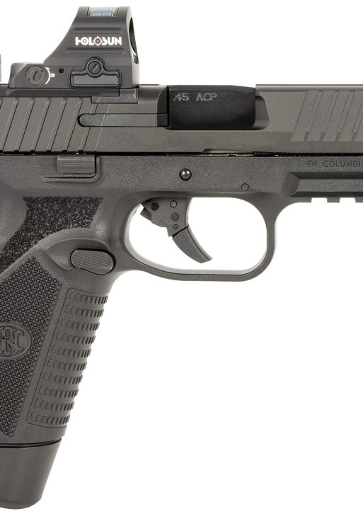FN 66101917 545 MRD w/Optic Full Size 45 ACP 10+1 4.10" Black Target Crown Steel Barrel, Black PVD Optic Cut/Serrated Steel Slide & Polymer Frame w/Picatinny Rail, Holosun 407C Red Dot, Ambidextrous