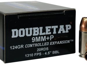 DoubleTap Ammunition 9MM124HP20   9mm+P 124gr Controlled Expansion JHP 20 Per Box/50 Case