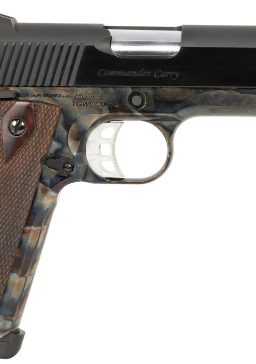 Tyler Gun Works TGWCMCC45 Custom 1911 Commander 45 ACP 7+1 4.25" Stainless Match Grade Barrel, Blued Serrated Steel Slide Color Case Steel Frame w/Beavertail, Walnut Grip