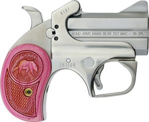 Bond Arms BAMB Mama Bear  357 Mag/38 Special 2rd 2.50" Stainless Steel Double Barrel & Frame, Auto Extractors & Rebounding Hammer, Blade Front/Fixed Rear Sights, Pink Wood Grip, Manual Safety