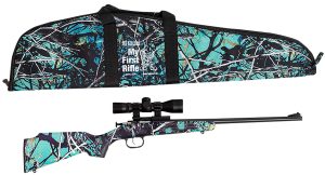 Crickett KSA2172BSC My First Rifle Package 22 S/L/LR Single Shot 16.10" Blued Steel Barrel & Receiver, Muddy Girl Serenity Synthetic Fixed Stock, 4x32 Scope