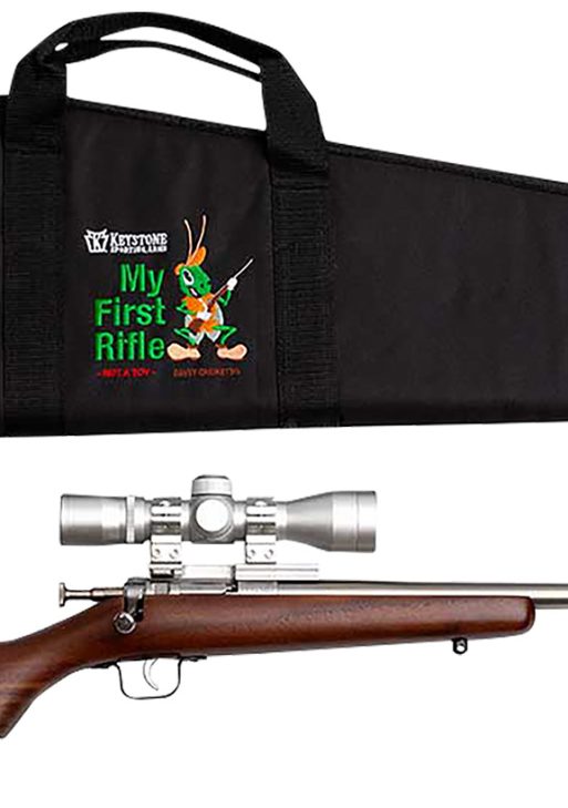 Crickett KSA2238BSC My First Rifle Package 22 S/L/LR Single Shot 16.10" Stainless Steel Barrel & Receiver, American Walnut Fixed Stock, 4x32 Scope