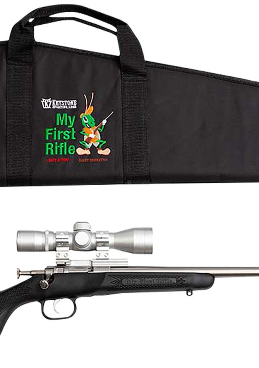 Crickett KSA2245BSC My First Rifle Package 22 S/L/LR Single Shot 16.10" Stainless Steel Barrel & Receiver, Black Synthetic Fixed Stock, 4x32 Scope