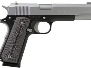 Iver Johnson Arms 1911A1TT 1911 A1  Full Size Frame 45 ACP 8+1 5" Stainless Steel Barrel, Silver Cerakote Serrated Stainless Steel Slide, Black Steel Frame w/Beavertail, Black/Gray G10 Grip